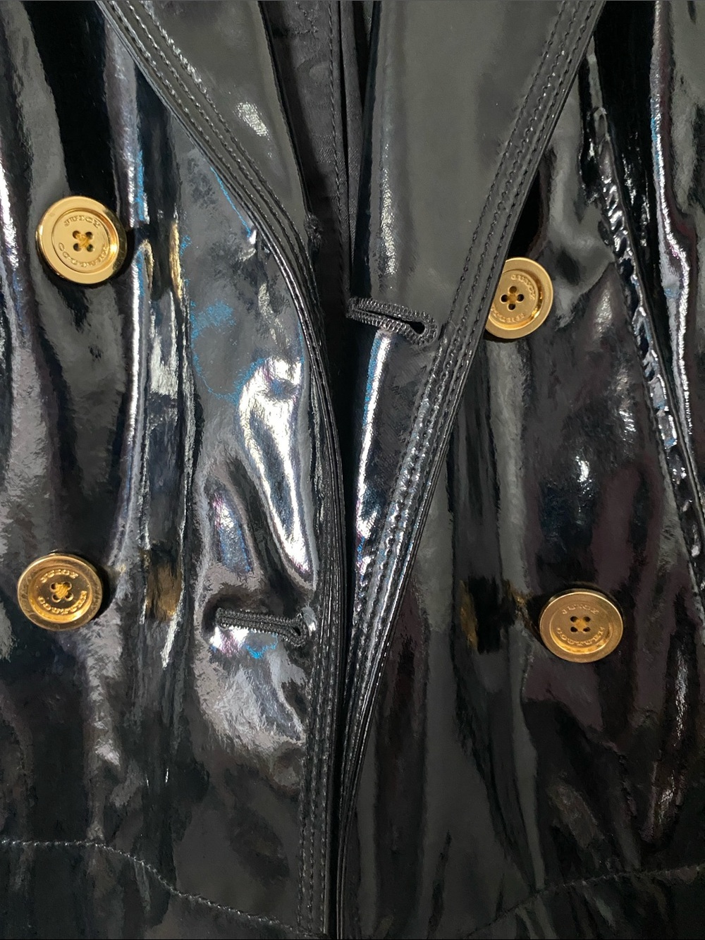 Vintage Juicy Couture Black Patent Double-Breasted Leather Jacket - Picture 2 of 4